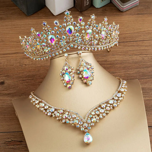 Magnifique  collier de mariée en cristal avec diadèmes et boucles d'oreilles